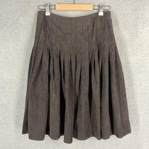 The People's Women's 0 Solid Brown Microfiber Pleated Knee Length Midi‎ Skirt